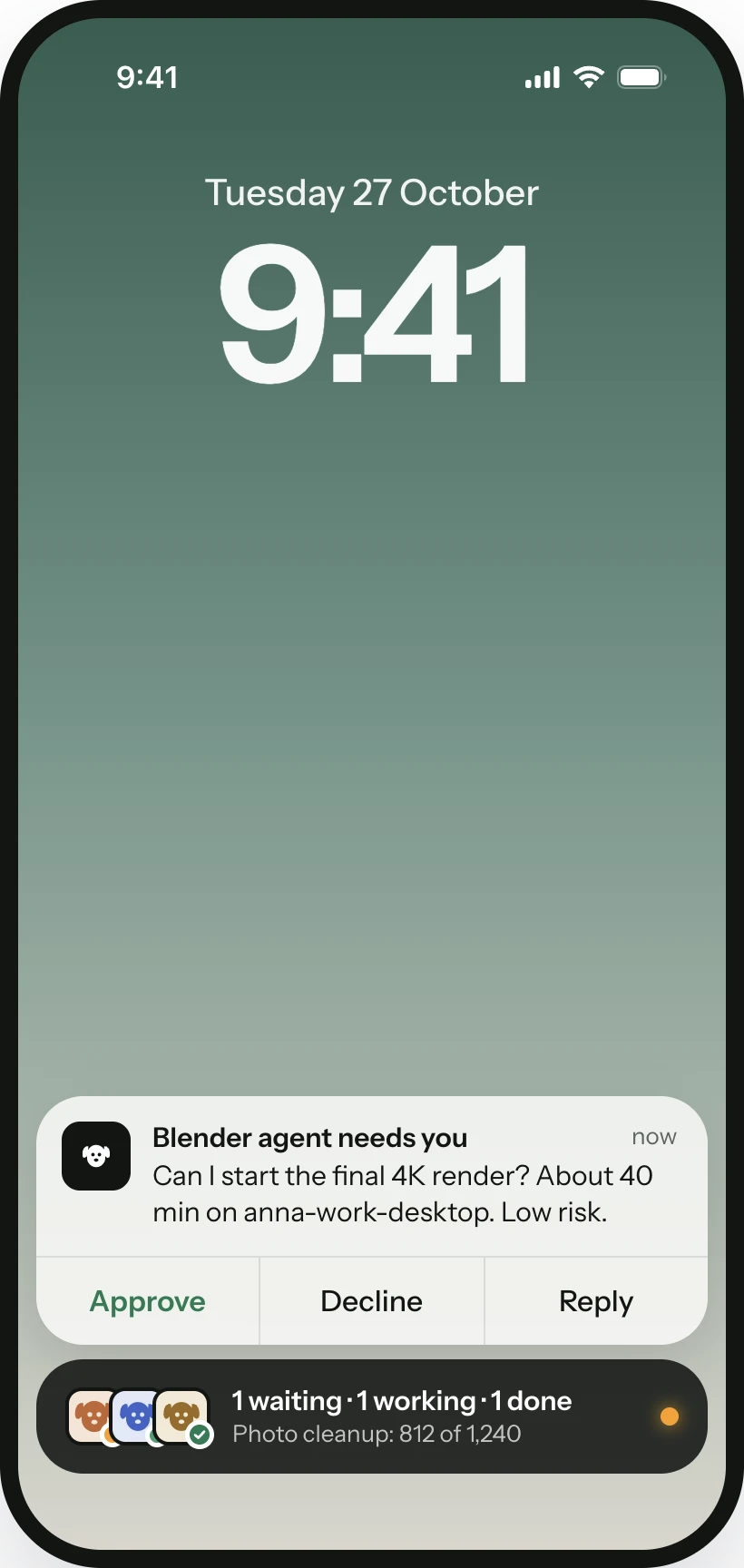 A Kennel approval notification on the iPhone lock screen